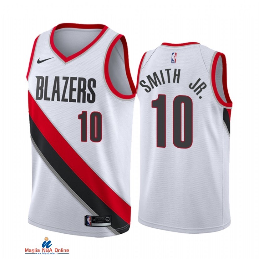 Maglia NBA Nike Portland Trail Blazers NO.10 Dennis Smith Jr. Nike Bianco Association 2021-22