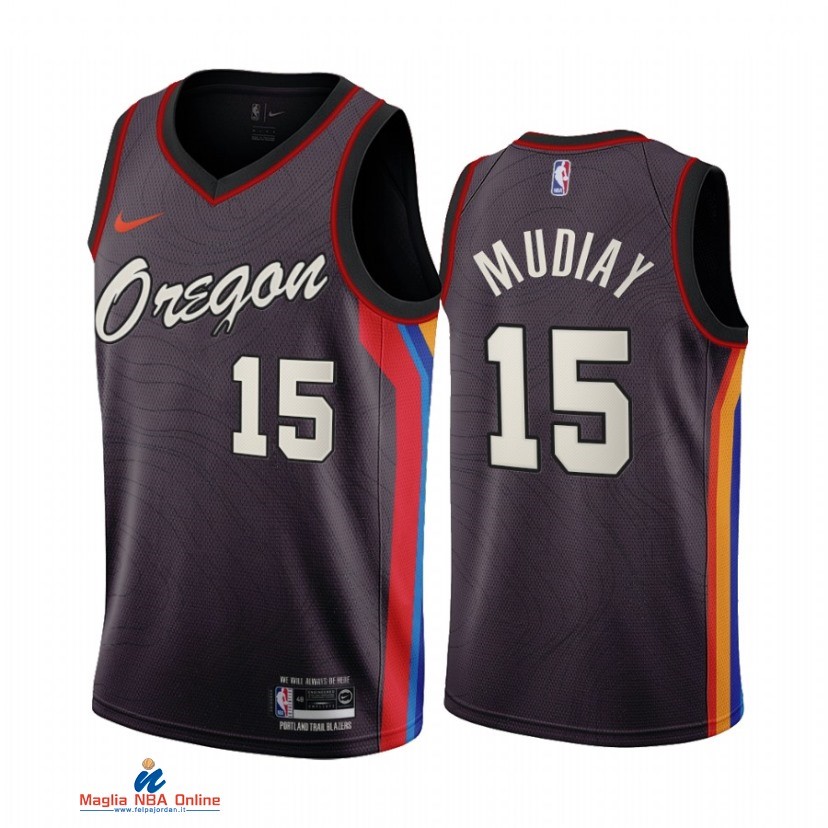 Maglia NBA Nike Portland Trail Blazers NO.15 Emmanuel Mudiay Nike Nero Città 2021-22