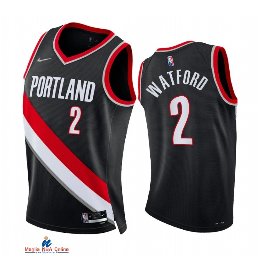 Maglia NBA Nike Portland Trail Blazers NO.2 Trendon Watford 75th Season Diamante Nero Icon 2021-22