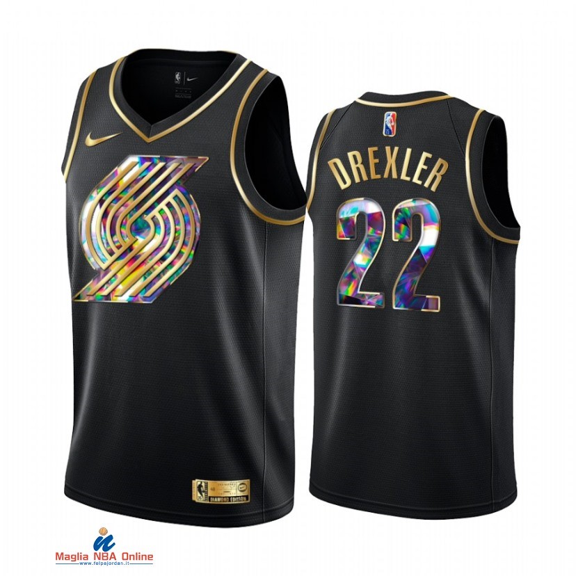 Maglia NBA Nike Portland Trail Blazers NO.22 Clyde Drexler Nero Diamante 2021-22