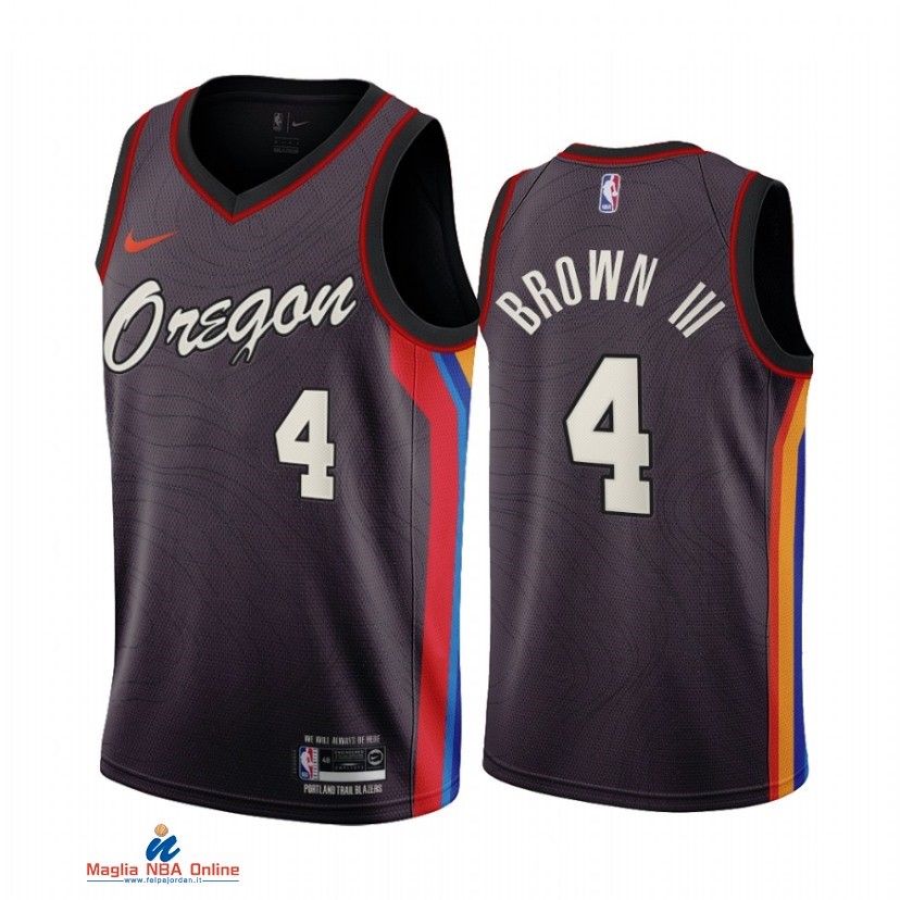 Maglia NBA Nike Portland Trail Blazers NO.4 Greg Brown III Nike Nero Città 2021-22