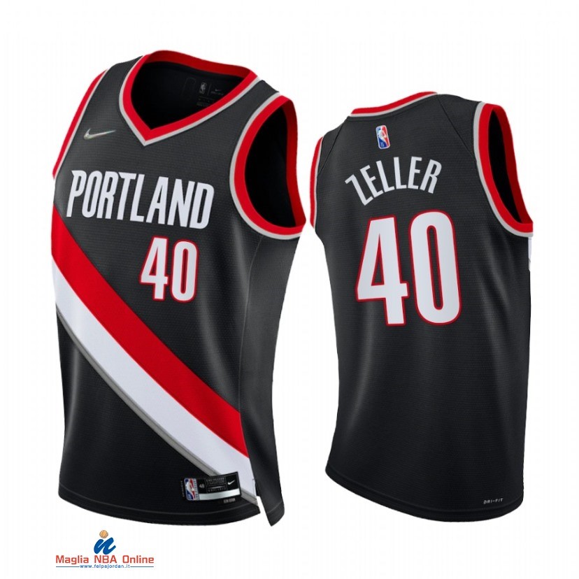 Maglia NBA Nike Portland Trail Blazers NO.40 Cody Zeller 75th Season Diamante Nero Icon 2021-22