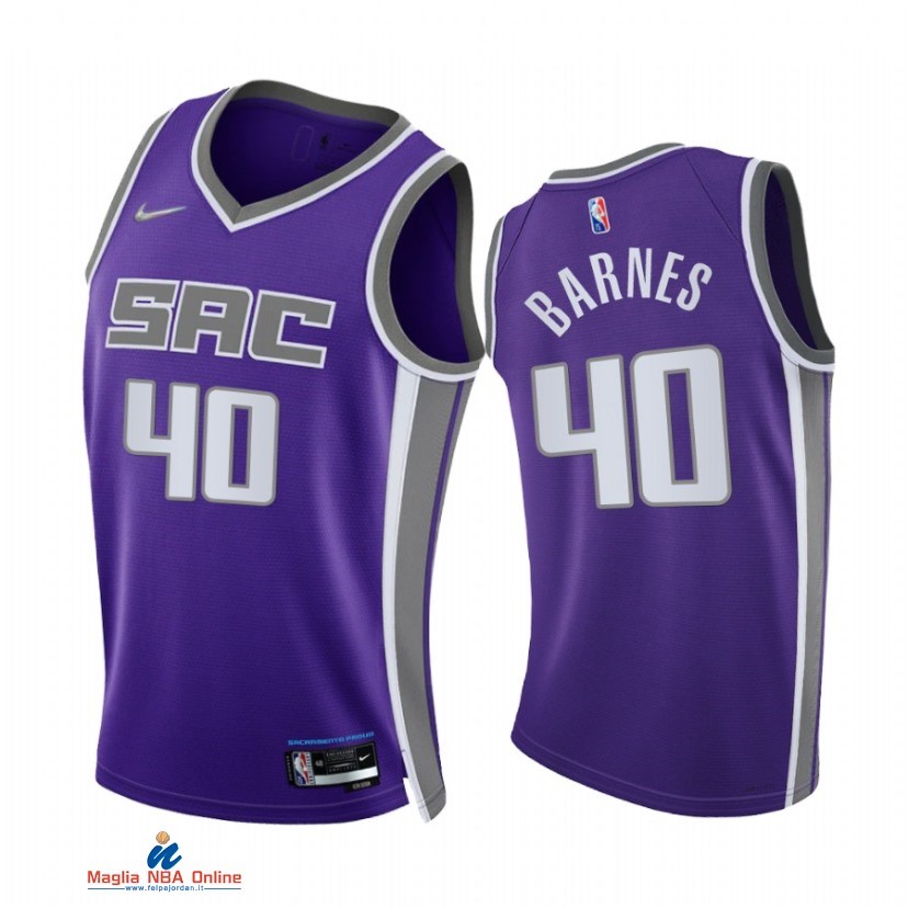 Maglia NBA Nike Sacramento Kings NO.40 Harrison Barnes 75th Season Diamante Porpora Icon 2021-22