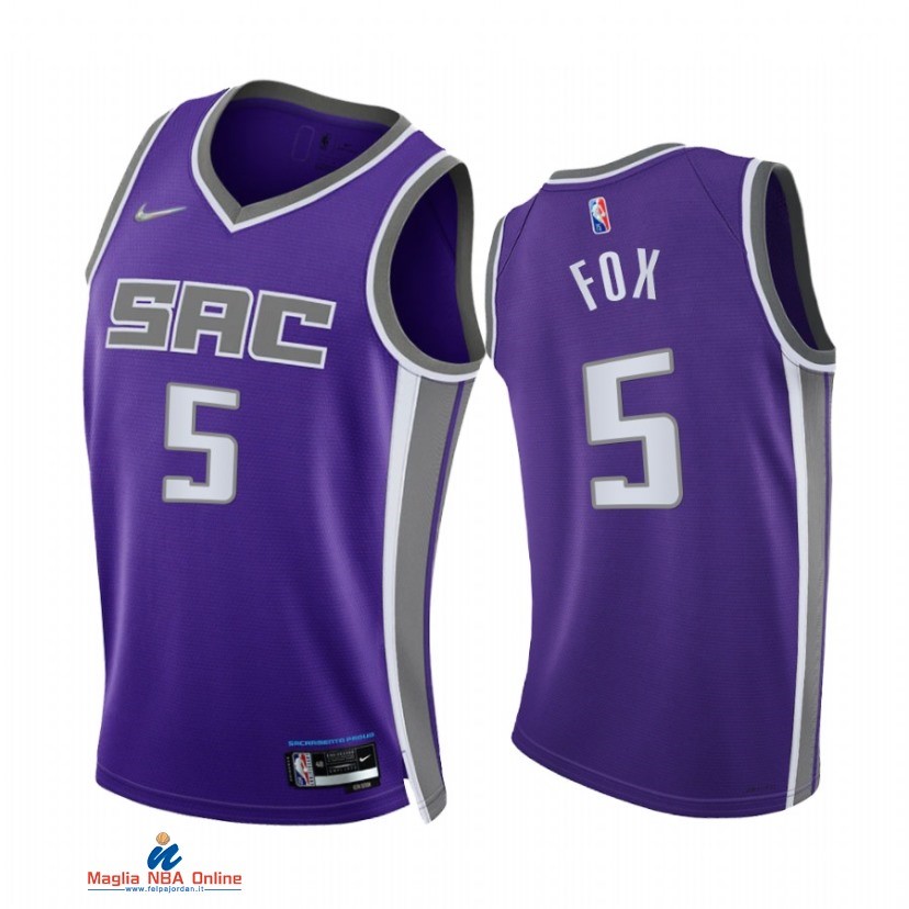 Maglia NBA Nike Sacramento Kings NO.5 De'Aaron Fox 75th Season Diamante Porpora Icon 2021-22