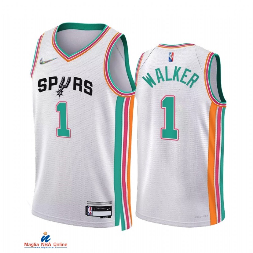 Maglia NBA Nike San Antonio Spurs NO.1 Lonnie Walker 75th Bianco Città 2021-22