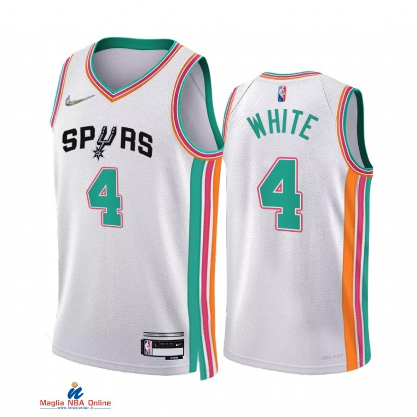 Maglia NBA Nike San Antonio Spurs NO.4 Derrick White 75th Bianco Città 2021-22