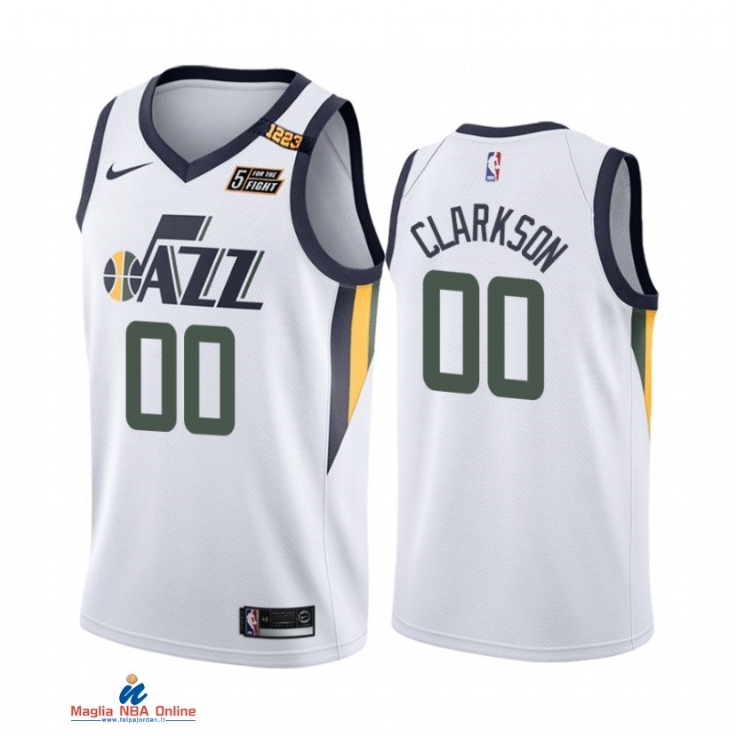 Maglia NBA Nike Utah Jazz NO.00 Jordan Clarkson 1223 Wins Bianco Association 2021-22