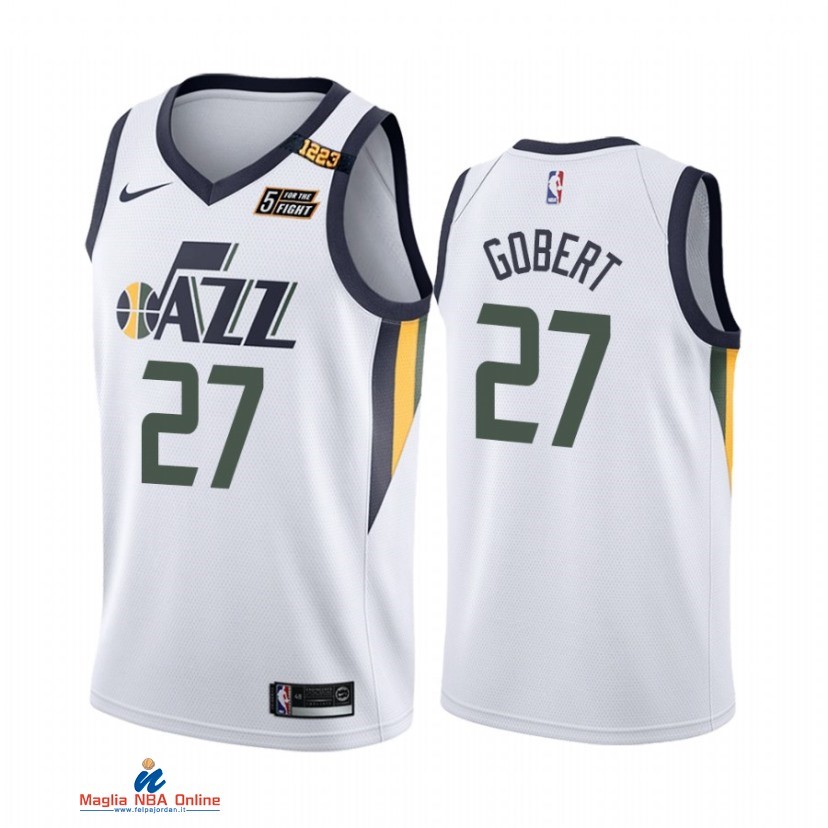 Maglia NBA Nike Utah Jazz NO.27 Rudy Gobert 1223 Wins Bianco Association 2021-22