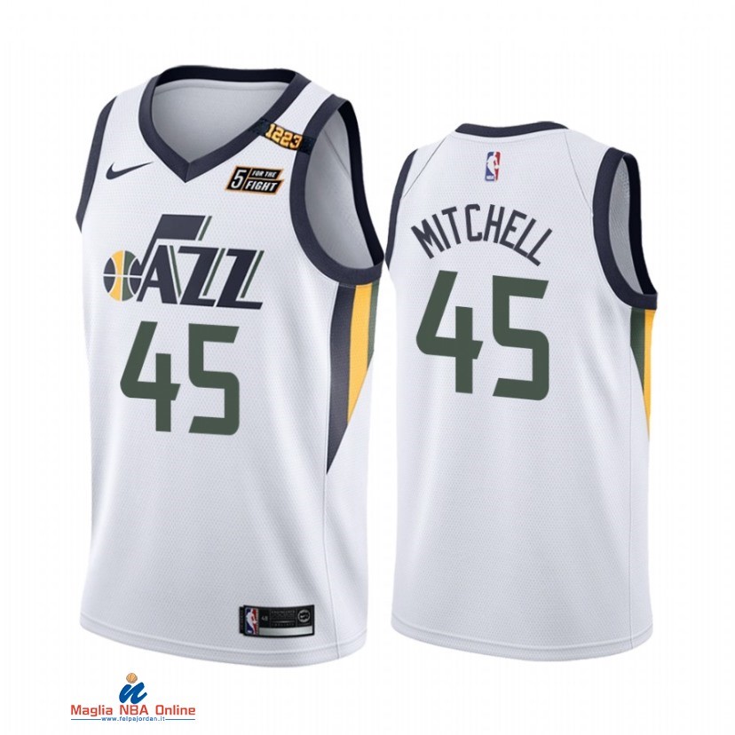 Maglia NBA Nike Utah Jazz NO.45 Donovan Mitchell 1223 Wins Bianco Association 2021-22