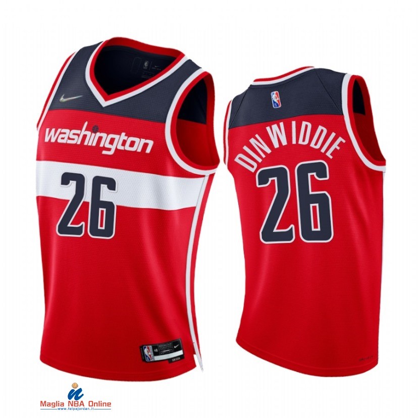 Maglia NBA Nike Washington Wizards NO.26 Spencer Dinwiddie 75th Season Diamante Rosso Icon 2021-22