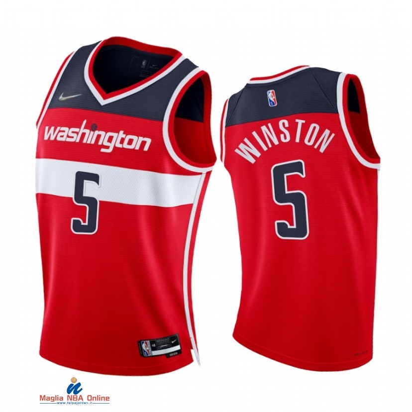 Maglia NBA Nike Washington Wizards NO.5 Cassius Winston 75th Season Diamante Rosso Icon 2021-22