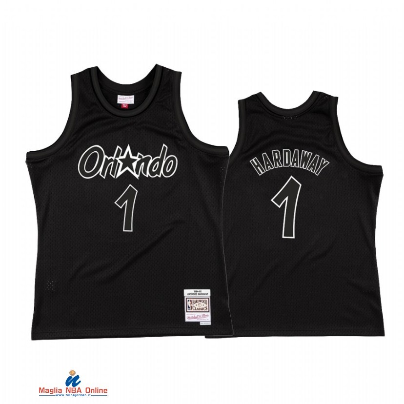 Maglia NBA Orlando Magic NO.1 Anfernee Hardaway Nero Throwback 1994