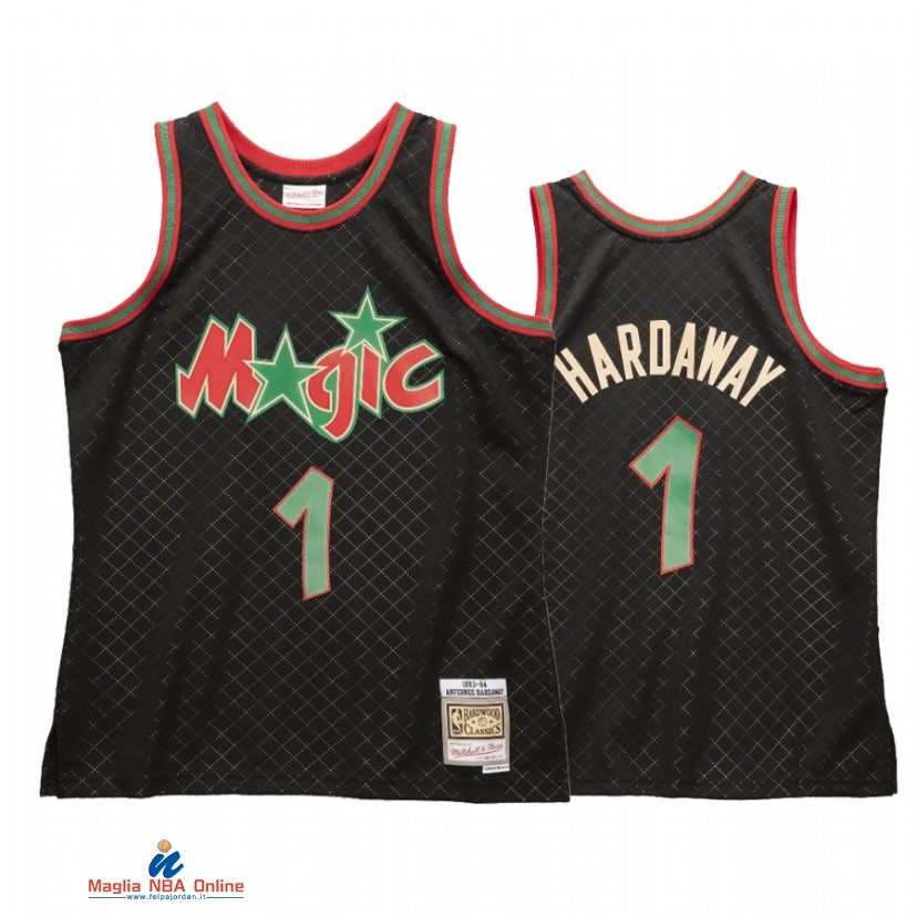 Maglia NBA Orlando Magic NO.1 Penny Hardaway Nero Hardwood Classics 2021