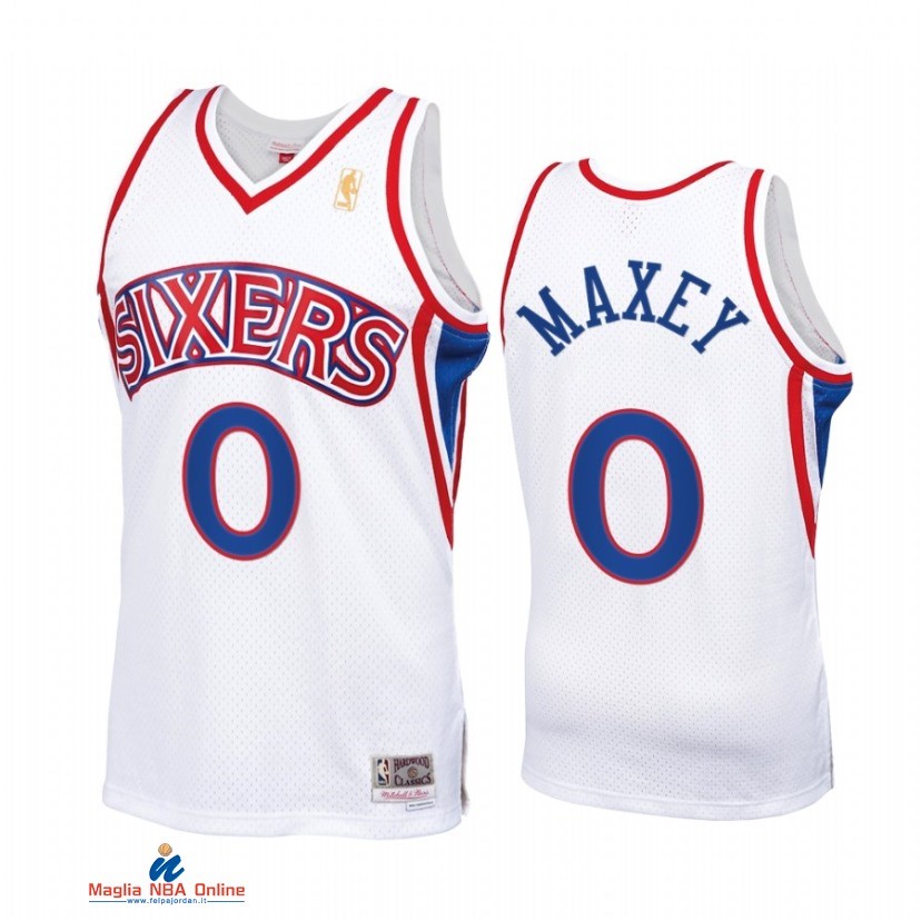 Maglia NBA Philadelphia 76ers NO.0 Tyrese Maxey Bianco Throwback 2021