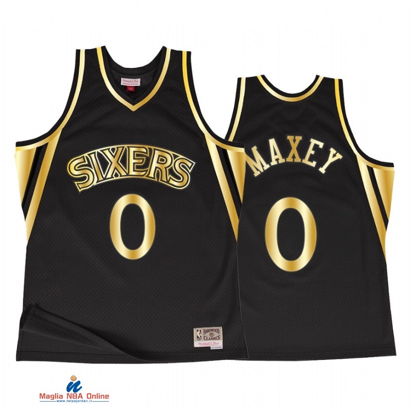 Maglia NBA Philadelphia 76ers NO.0 Tyrese Maxey Nero Throwback 2021