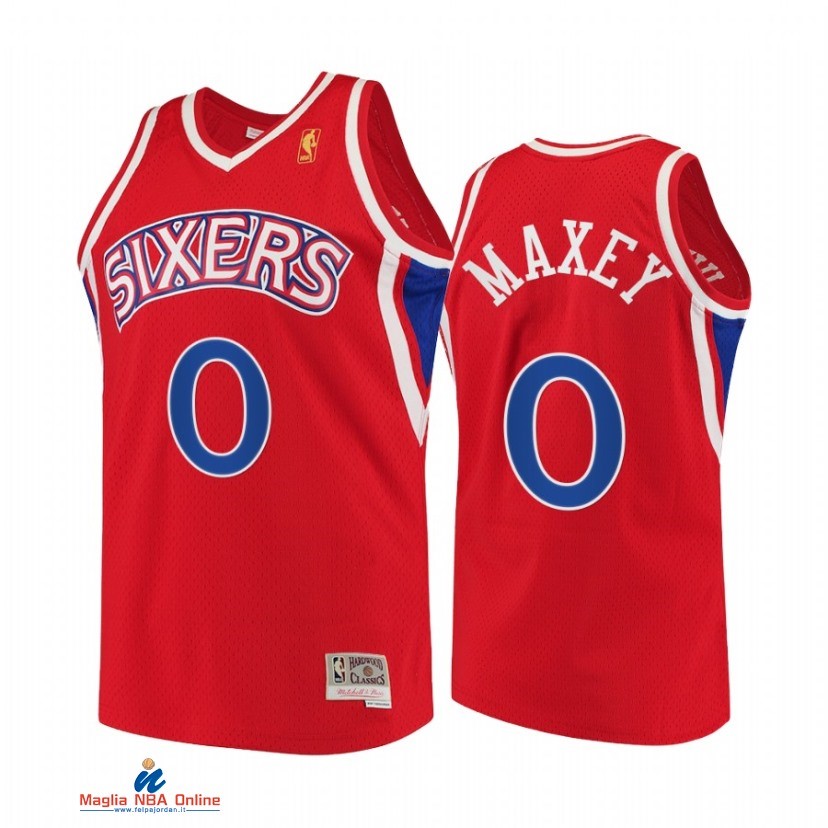 Maglia NBA Philadelphia 76ers NO.0 Tyrese Maxey Rosso Throwback 2021