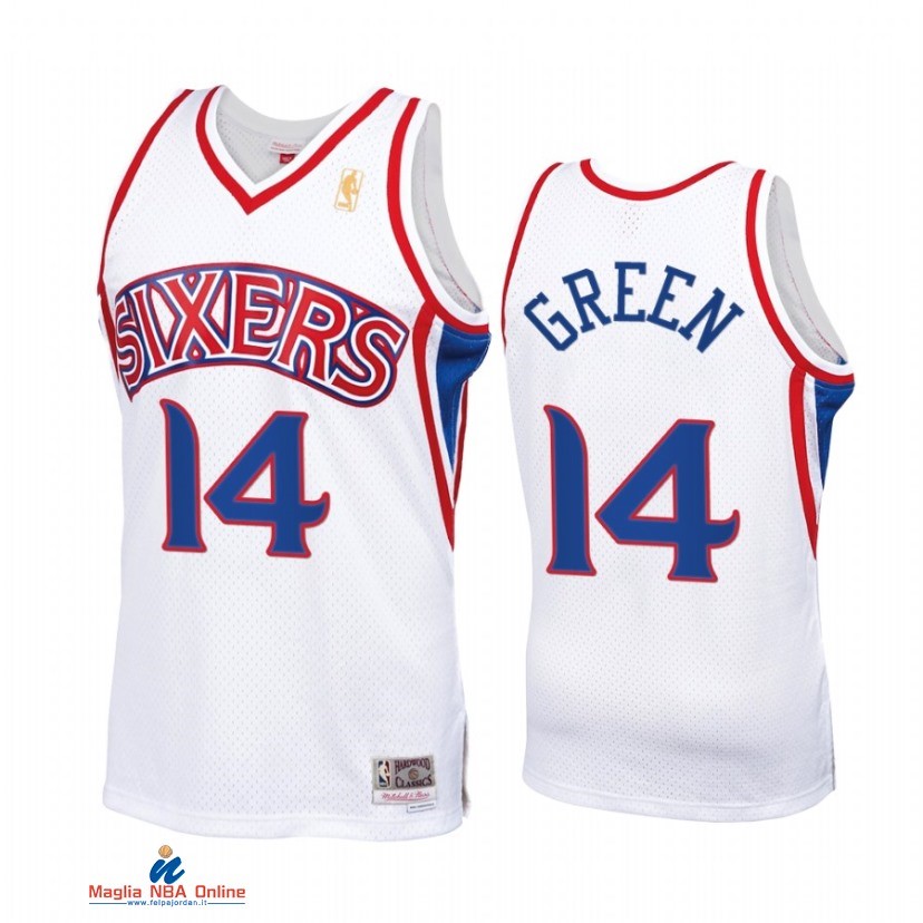 Maglia NBA Philadelphia 76ers NO.14 Danny Green Bianco Throwback 2021