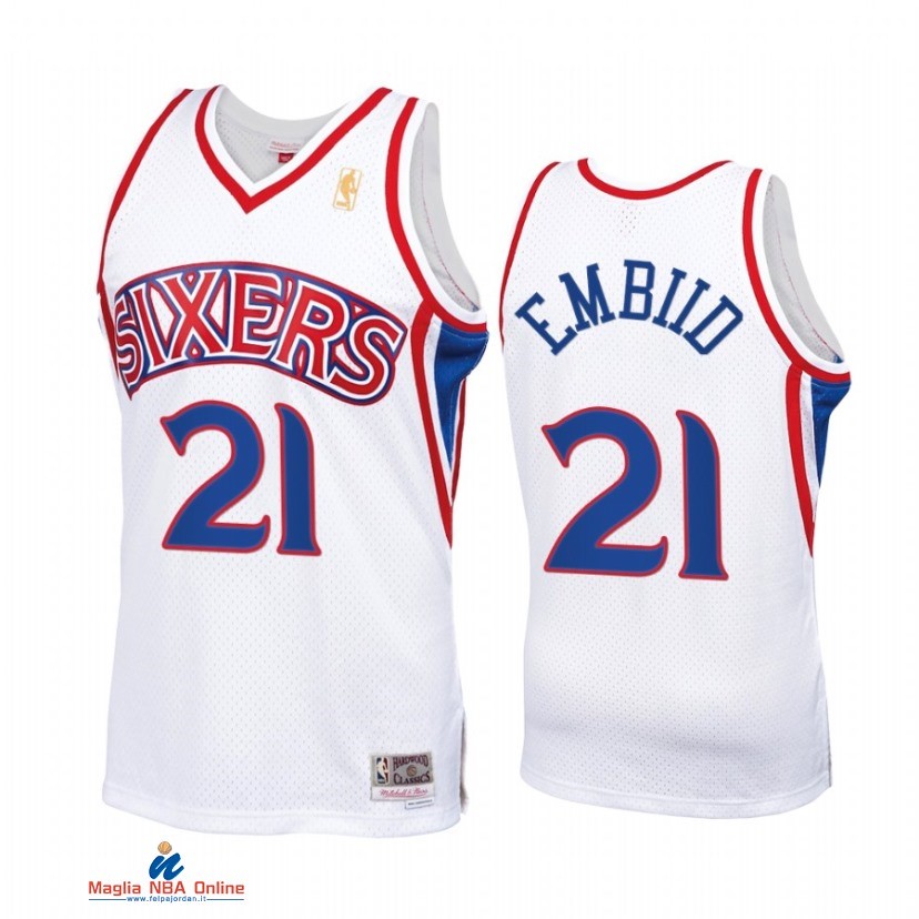 Maglia NBA Philadelphia 76ers NO.21 Joel Embiid Bianco Throwback 2021