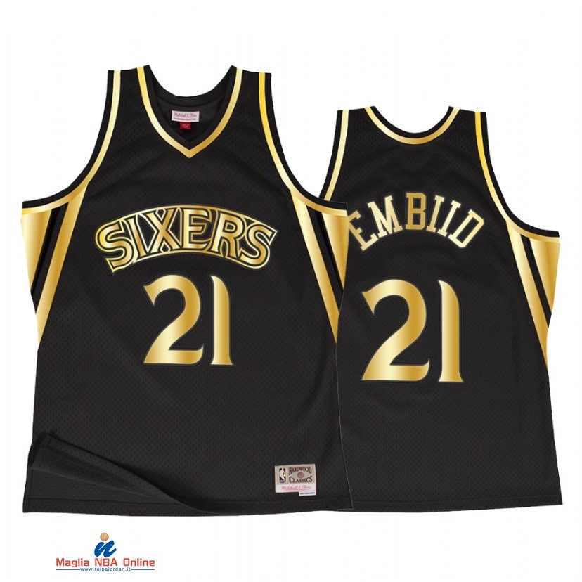 Maglia NBA Philadelphia 76ers NO.21 Joel Embiid Nero Throwback 2021