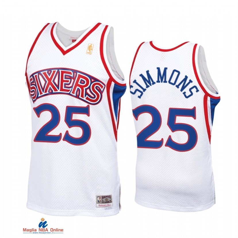 Maglia NBA Philadelphia 76ers NO.25 Ben Simmons Bianco Throwback 2021