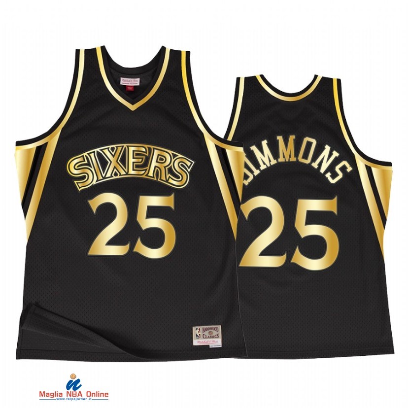 Maglia NBA Philadelphia 76ers NO.25 Ben Simmons Nero Throwback 2021