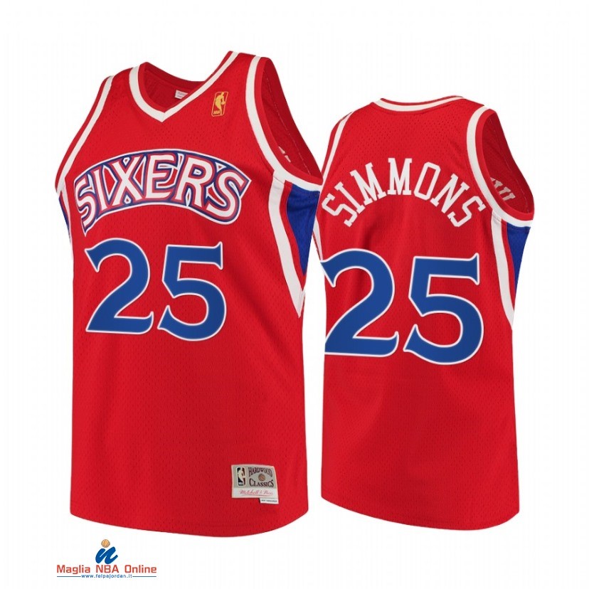 Maglia NBA Philadelphia 76ers NO.25 Ben Simmons Rosso Throwback 2021