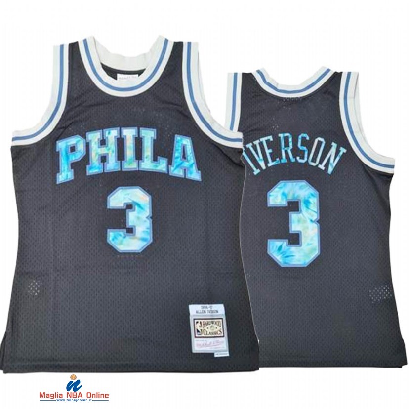 Maglia NBA Philadelphia 76ers NO.3 Allen Iverson Grigio Throwback 2021