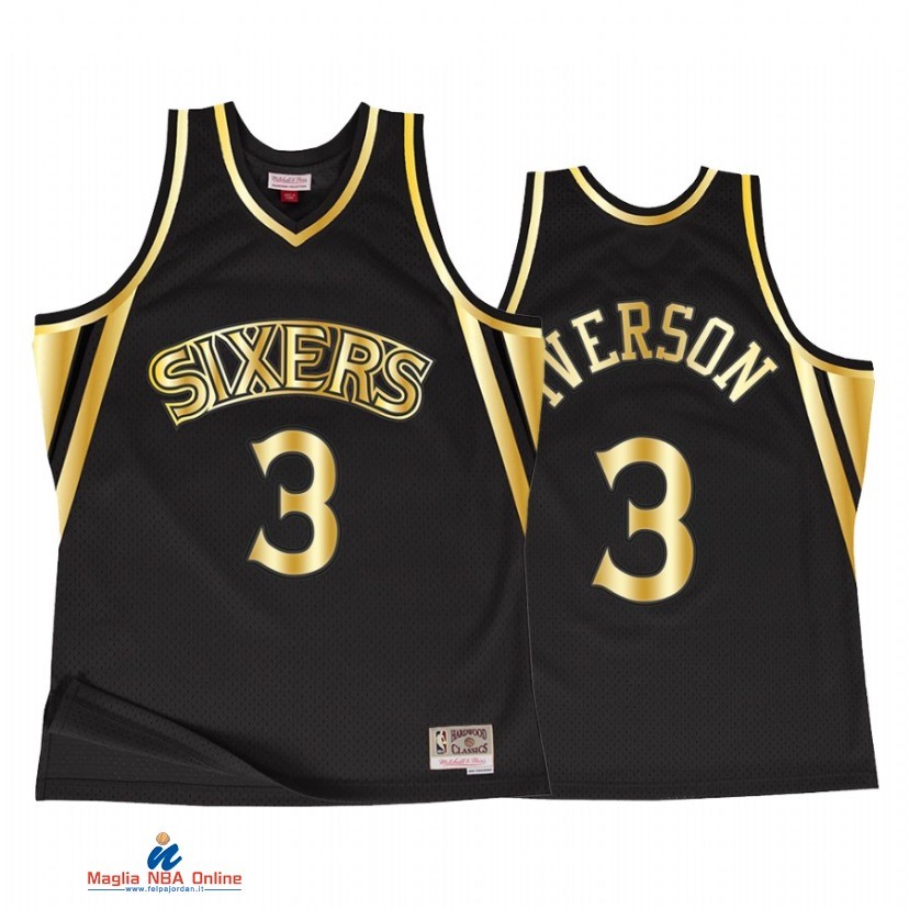 Maglia NBA Philadelphia 76ers NO.3 Allen Iverson Nero Throwback 2021