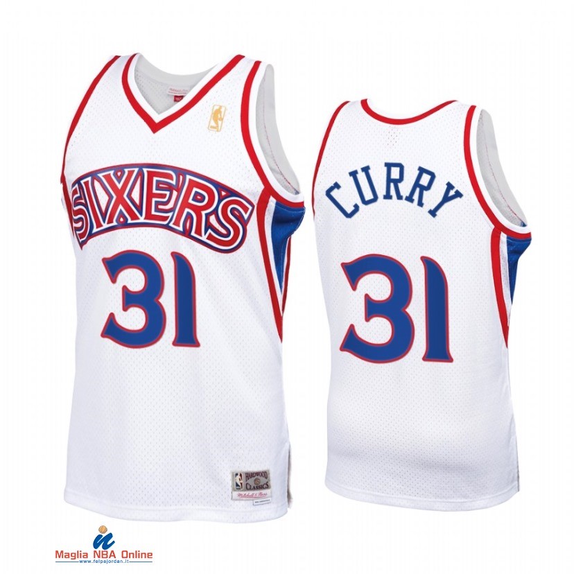 Maglia NBA Philadelphia 76ers NO.31 Seth Curry Bianco Throwback 2021