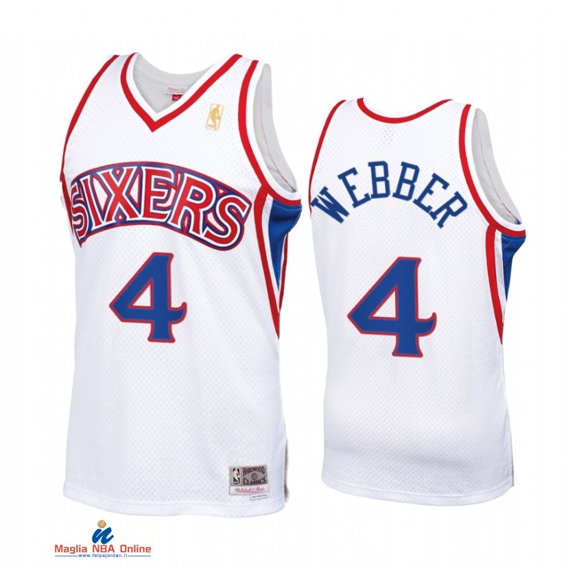 Maglia NBA Philadelphia 76ers NO.4 Chris Webber Bianco Throwback 2021