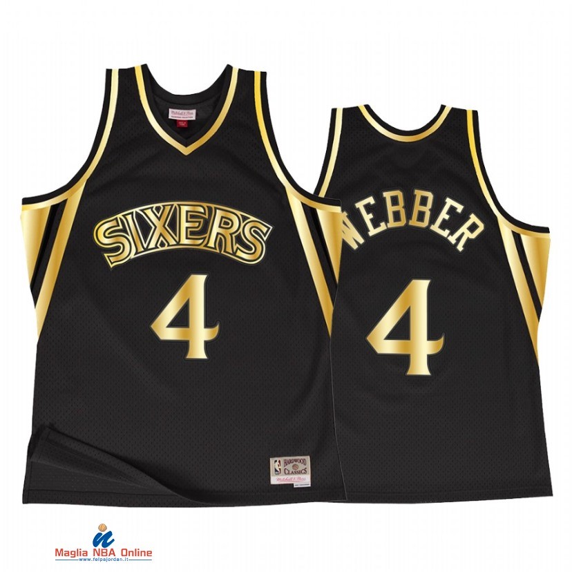 Maglia NBA Philadelphia 76ers NO.4 Chris Webber Nero Throwback 2021