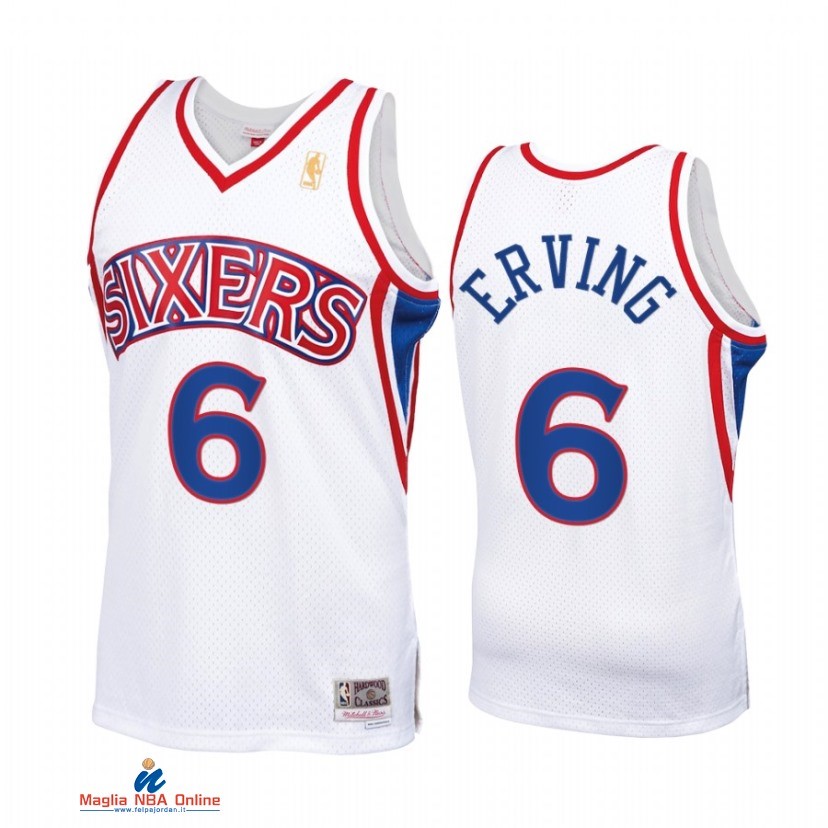 Maglia NBA Philadelphia 76ers NO.6 Julius Erving Bianco Throwback 2021