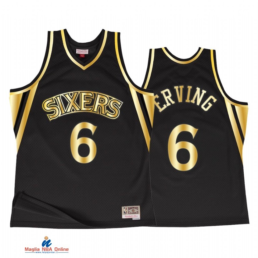 Maglia NBA Philadelphia 76ers NO.6 Julius Erving Nero Throwback 2021