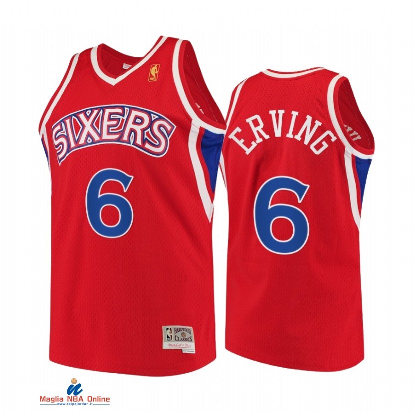 Maglia NBA Philadelphia 76ers NO.6 Julius Erving Rosso Throwback 2021