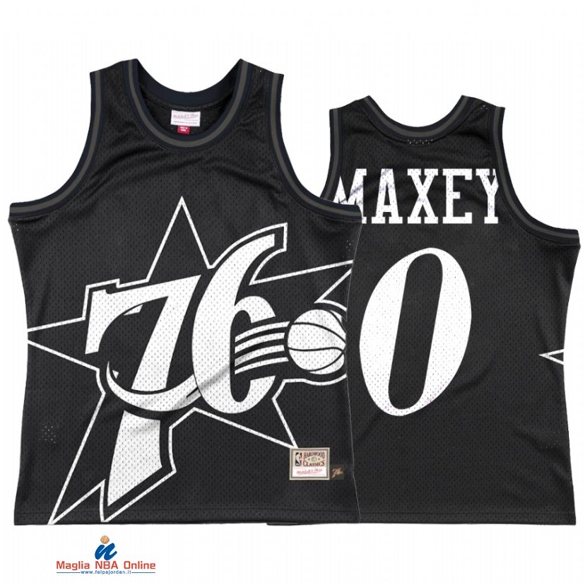 Maglia NBA Philadelphia Sixers NO.0 Tyrese Maxey Big Face 3.0 Nero Hardwood Classics