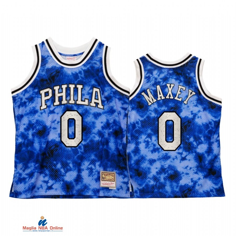 Maglia NBA Philadelphia Sixers NO.0 Tyrese Maxey Blu Hardwood Classics 2021-22