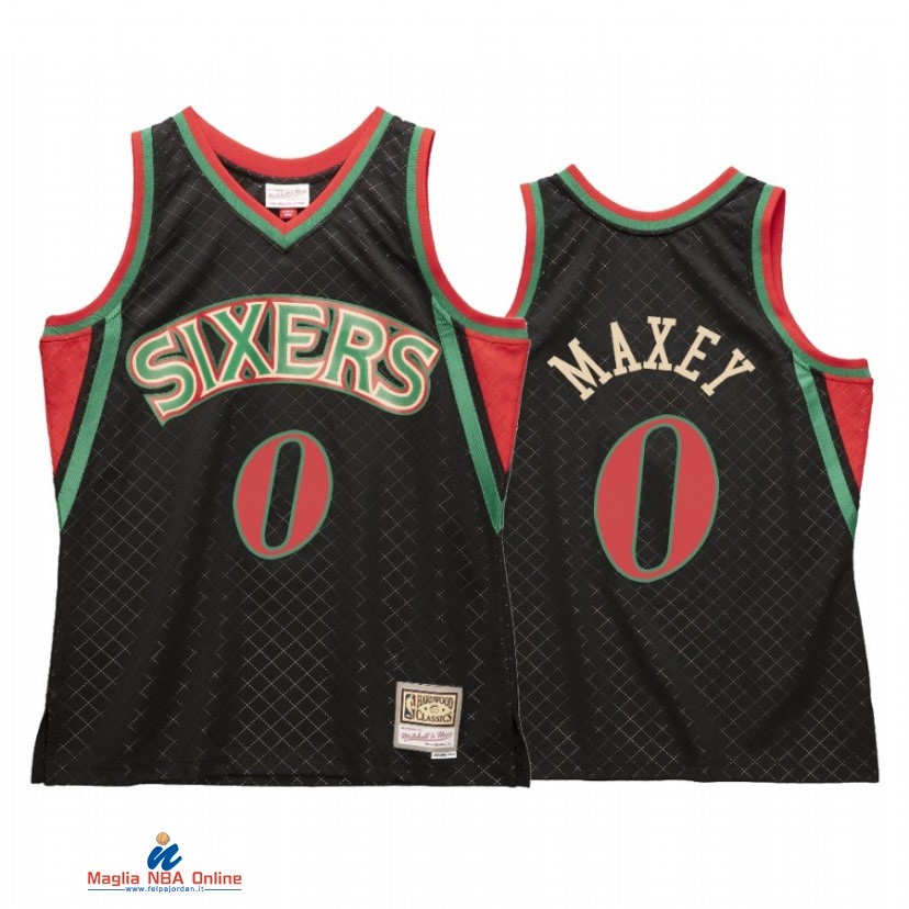 Maglia NBA Philadelphia Sixers NO.0 Tyrese Maxey Neapolitan Nero Hardwood Classics