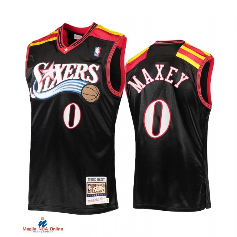 Maglia NBA Philadelphia Sixers NO.0 Tyrese Maxey Nero Hardwood Classics 2006