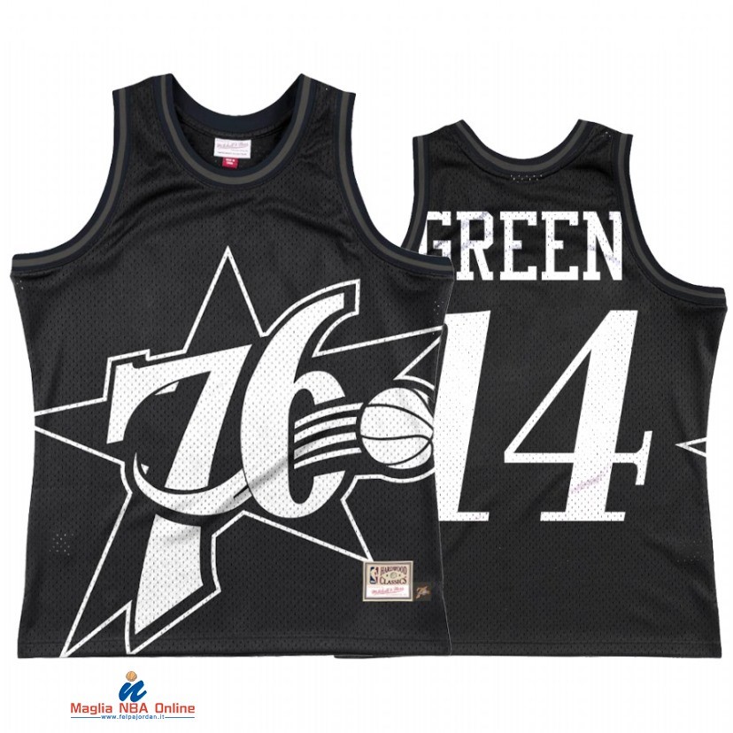 Maglia NBA Philadelphia Sixers NO.14 Danny Green Big Face 3.0 Nero Hardwood Classics