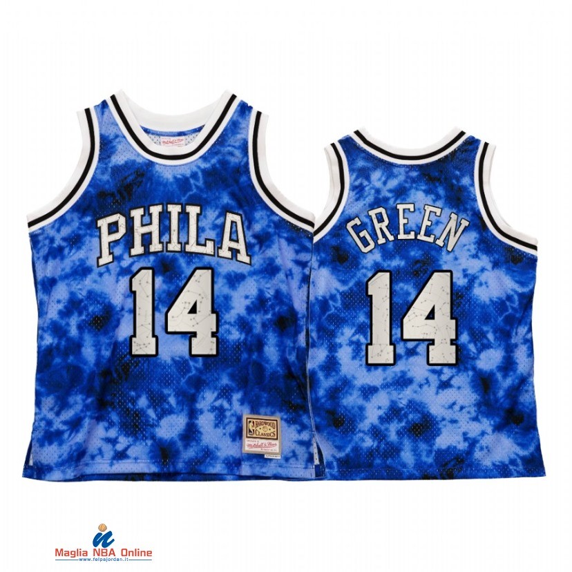 Maglia NBA Philadelphia Sixers NO.14 Danny Green Blu Hardwood Classics 2021-22