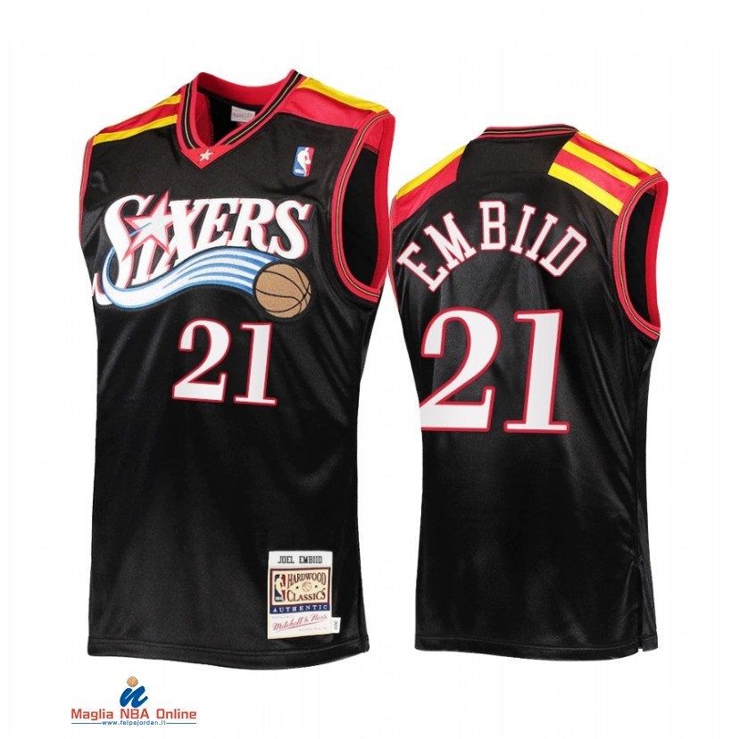 Maglia NBA Philadelphia Sixers NO.21 Joel Embiid Nero Hardwood Classics 2006