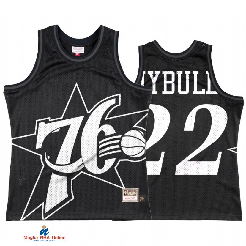 Maglia NBA Philadelphia Sixers NO.22 Matisse Thybulle Big Face 3.0 Nero Hardwood Classics