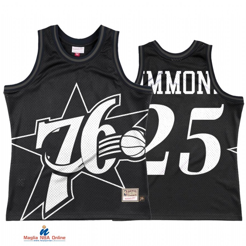 Maglia NBA Philadelphia Sixers NO.25 Ben Simmons Big Face 3.0 Nero Hardwood Classics