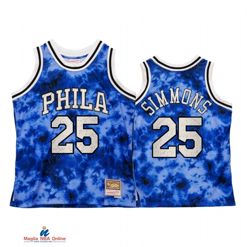 Maglia NBA Philadelphia Sixers NO.25 Ben Simmons Blu Hardwood Classics 2021-22