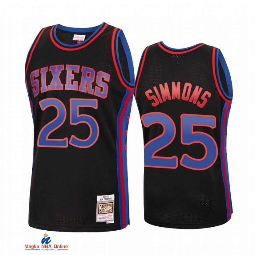 Maglia NBA Philadelphia Sixers NO.25 Ben Simmons Reload Nero Hardwood Classics