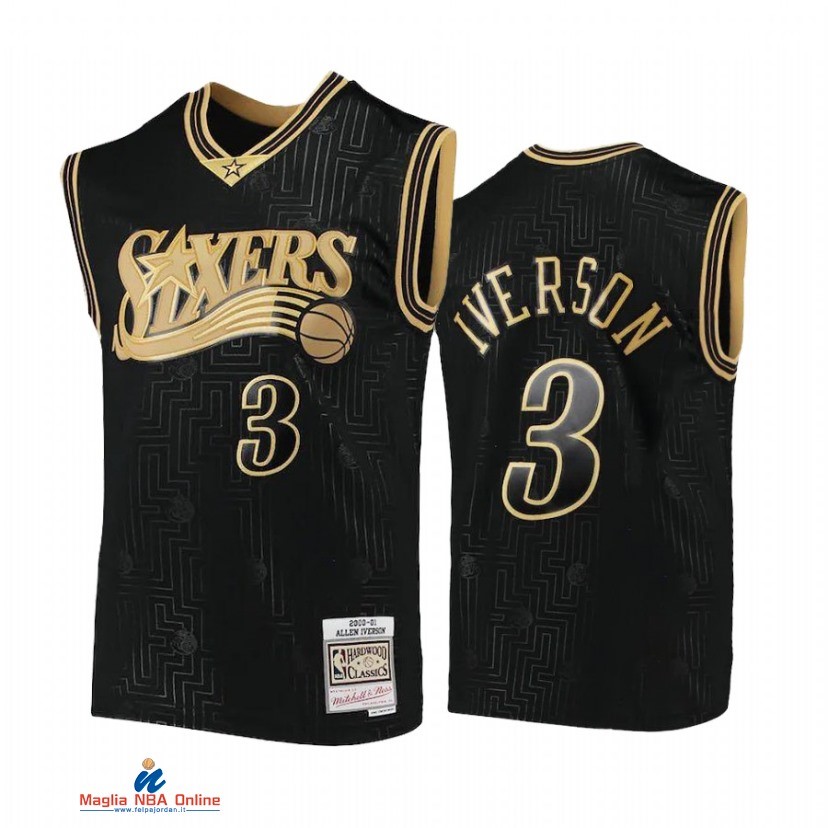 Maglia NBA Philadelphia Sixers NO.3 Allen Iverson 25th Nero Hardwood Classics