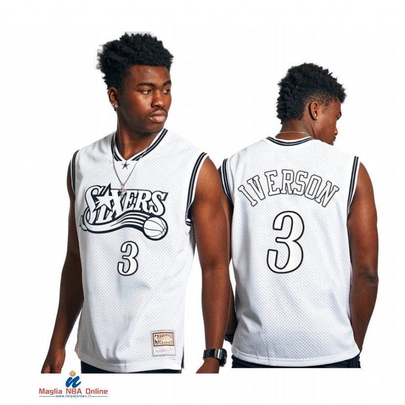 Maglia NBA Philadelphia Sixers NO.3 Allen Iverson Bianco Hardwood Classics 2021