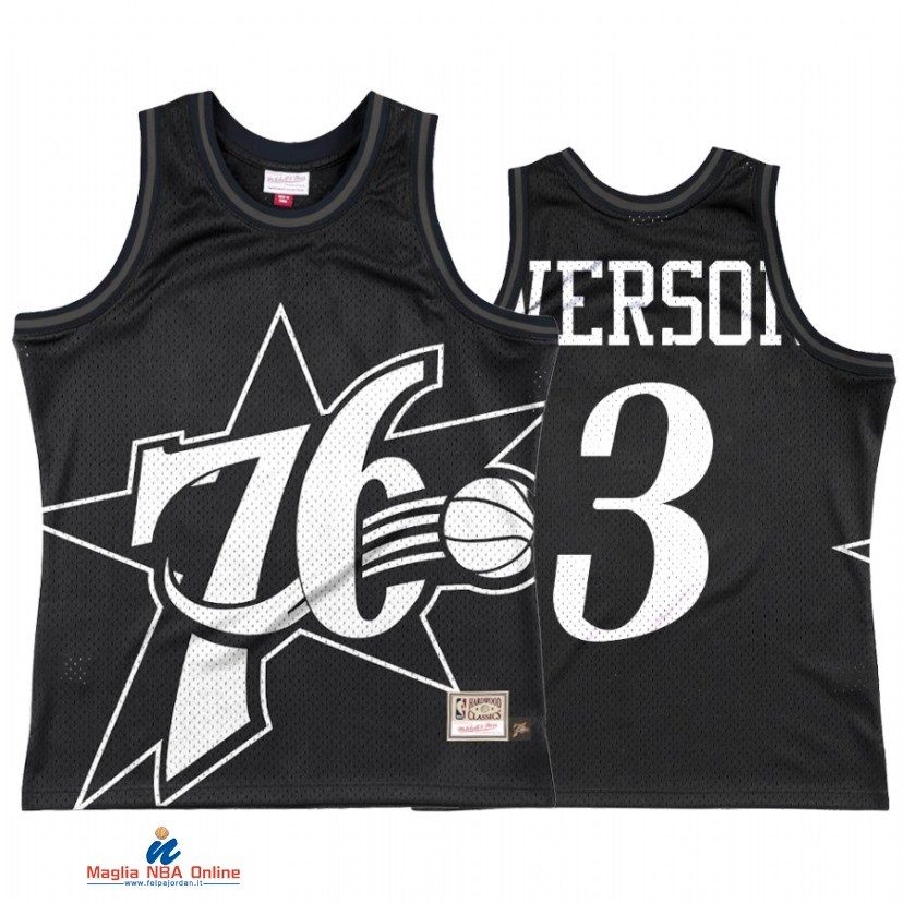 Maglia NBA Philadelphia Sixers NO.3 Allen Iverson Big Face 3.0 Nero Hardwood Classics