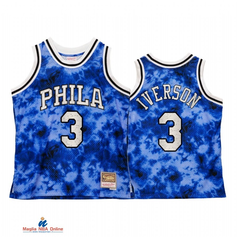 Maglia NBA Philadelphia Sixers NO.3 Allen Iverson Blu Hardwood Classics 2021-22