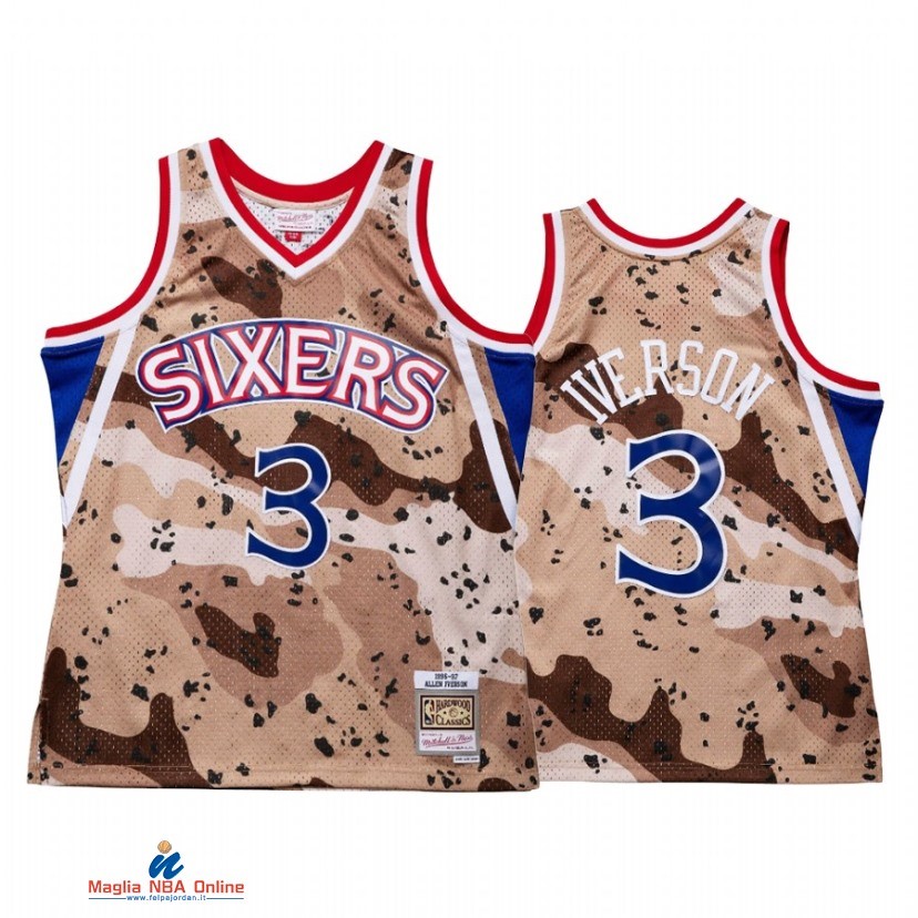Maglia NBA Philadelphia Sixers NO.3 Allen Iverson Camouflage Throwback Hardwood Classics 1996